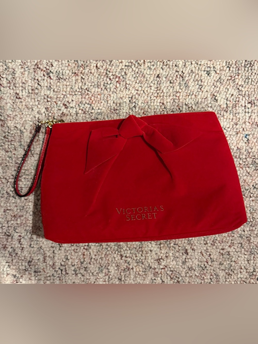 Victoria's Secret red velvet bow wristlet clutch